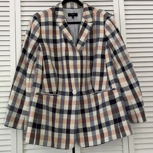 TALBOTS Plus Size 20W Vivid Plaid Blazer Jacket Blue Peach White